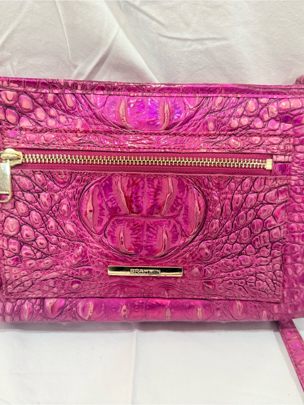 Brahmin Hot Pink Croc-Embossed Crossbody Bag with Gold Hardware
